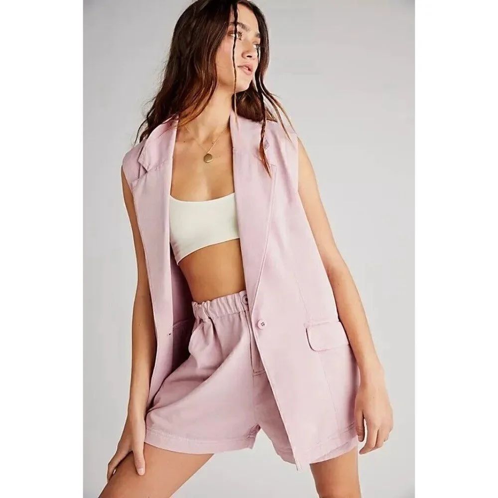 NWT FREE PEOPLE Sz M ON THE PATH SHORT SUIT SET IN ROSE